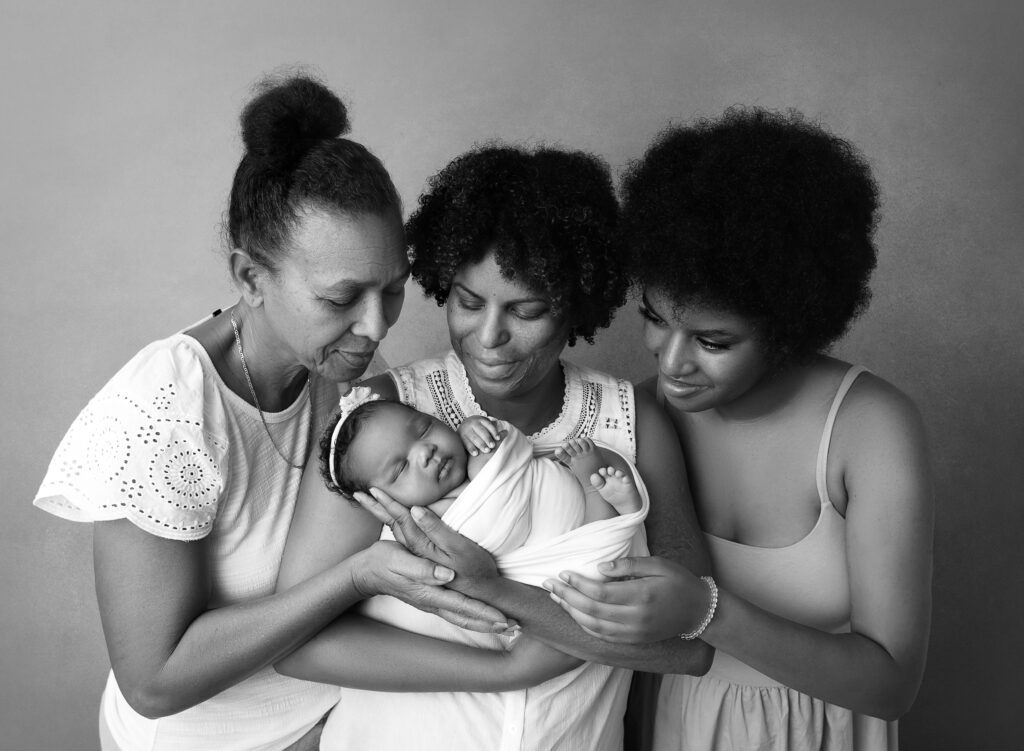 3 generation family photos with a newborn baby girl Brooklyn NYC
